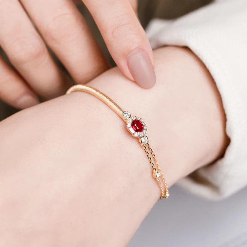 Ruby Half Chain Charm Bracelet Oval Pendant Bangles