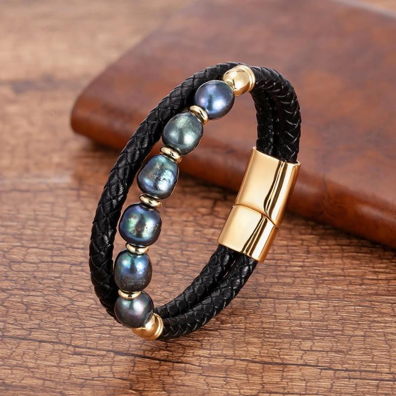 Stainless Steel Bracelet with Freshwater Pearl Bead