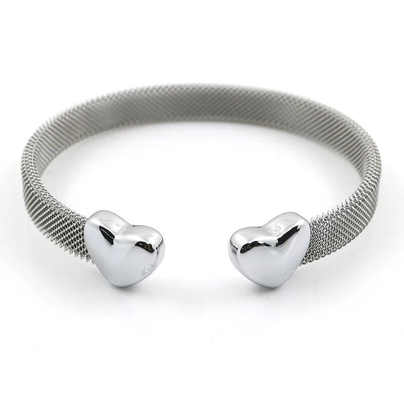 Grey Mesh Silver Lover's Stainless Steel Cuff Bracelet Women