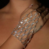 Mesh Finger Bracelet Jewelry for Women Bridal Wrist Chain Rhinestone Hand Chain