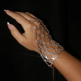 Mesh Finger Bracelet Jewelry for Women Bridal Wrist Chain Rhinestone Hand Chain