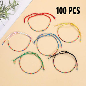 100Pcs Colorful Woven Rope Bracelet Boho Yoga Tassel Friendship Bracelet