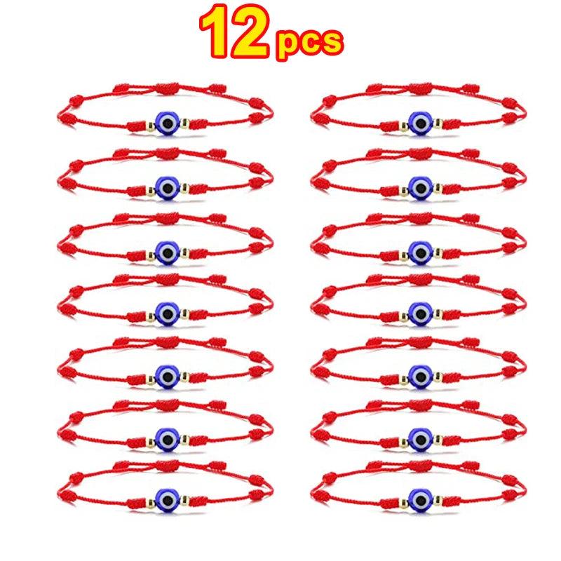 12pcs Evil Eye Red Bracelet Women Men 7 Knot Lucky Braided String Adjustable
