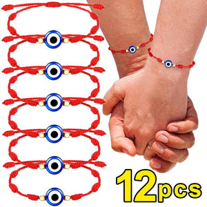 12pcs Evil Eye Red Bracelet Women Men 7 Knot Lucky Braided String Adjustable