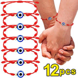 12pcs Evil Eye Red Bracelet Women Men 7 Knot Lucky Braided String Adjustable