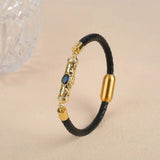 Plated Dragon Column Bracelet Brown Leather Braided Bangle