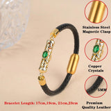 Plated Dragon Column Bracelet Brown Leather Braided Bangle