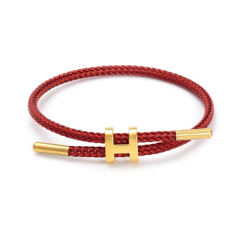 Double Layer Braided Waterproof Bracelet Stainless Steel Charm Unisex