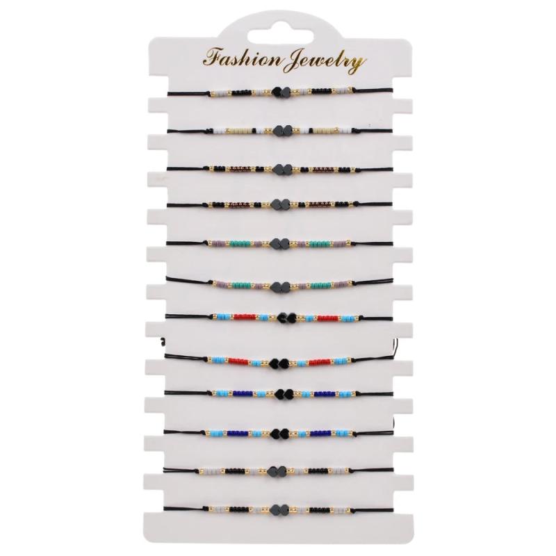 12pcs Boho Hematite Hand Cross Heart Charms Bracelet Set