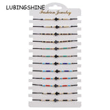 12pcs Boho Hematite Hand Cross Heart Charms Bracelet Set