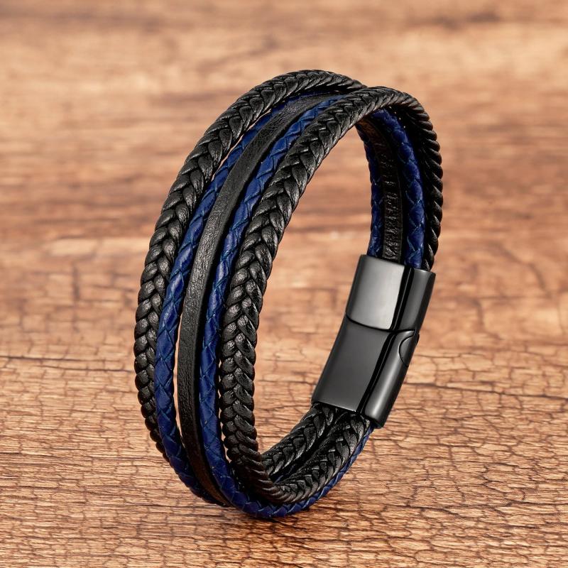 Classic Multilayer Red Leather Wrap Bracelet for Men