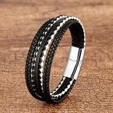 Classic Multilayer Red Leather Wrap Bracelet for Men