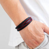 Classic Multilayer Red Leather Wrap Bracelet for Men