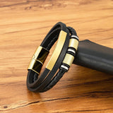 Leather Bracelet Rope Men Stainless Steel Bead Magnetic Clasp Bangle