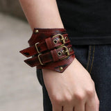 Rock Retro Cowhide Men's Bracelet Two-Layer Leather Braided Rope Gift