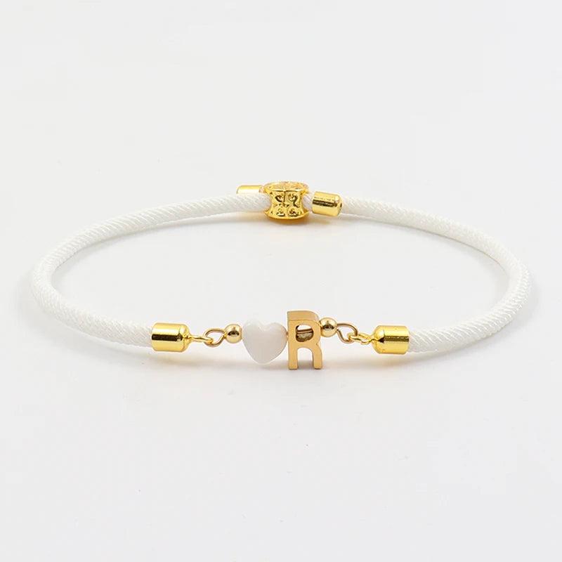 Shell Heart Letter Charm Bracelet Adjustable A-Z Rope Bracelet Women Jewelry
