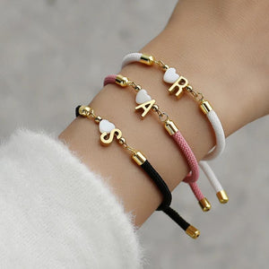 Shell Heart Letter Charm Bracelet Adjustable A-Z Rope Bracelet Women Jewelry