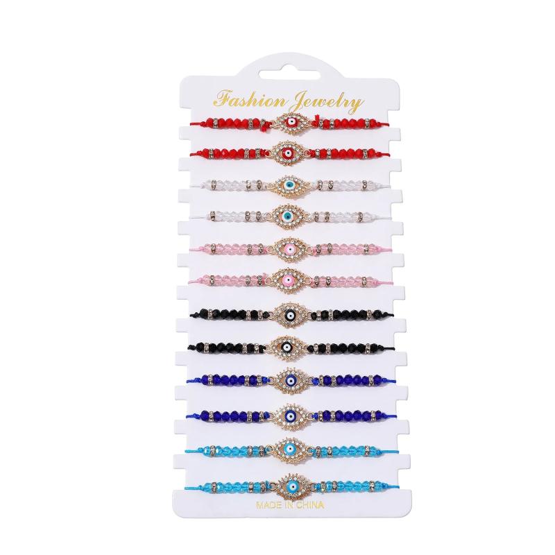 Evil Eye Charms Bracelet Adjustable Rope Colorful Crystal Bead Chain Anklets