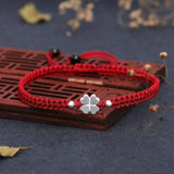 Red Rope Woven Lucky Clover Bracelet for Women