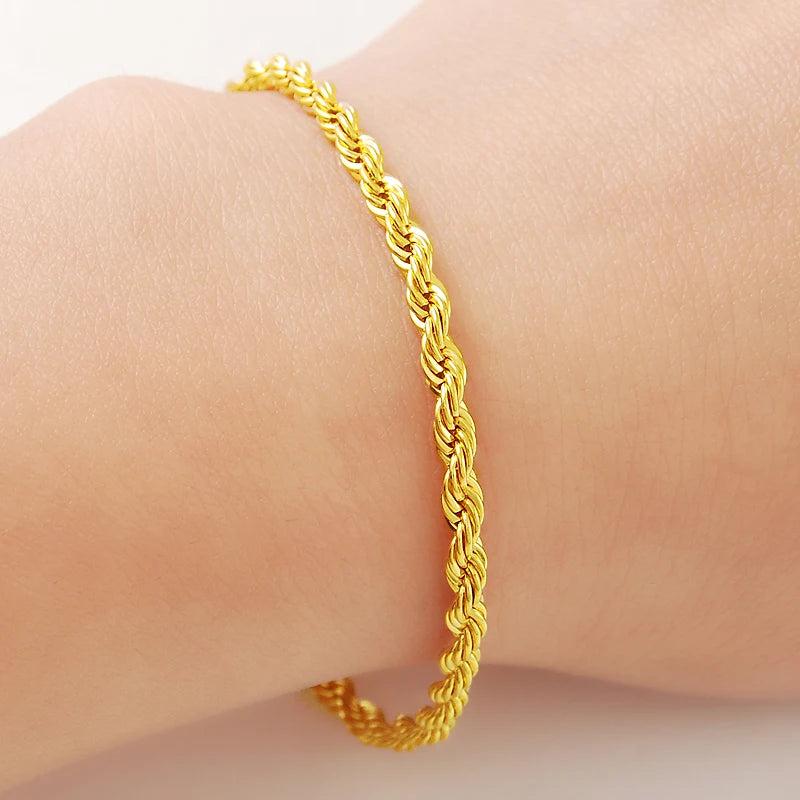 24K Real Rope Twisted Plated Bracelet Wedding Jewelry