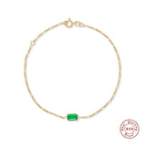 925 Silver Emerald Green Zircon Chain Bracelet 18K Plated