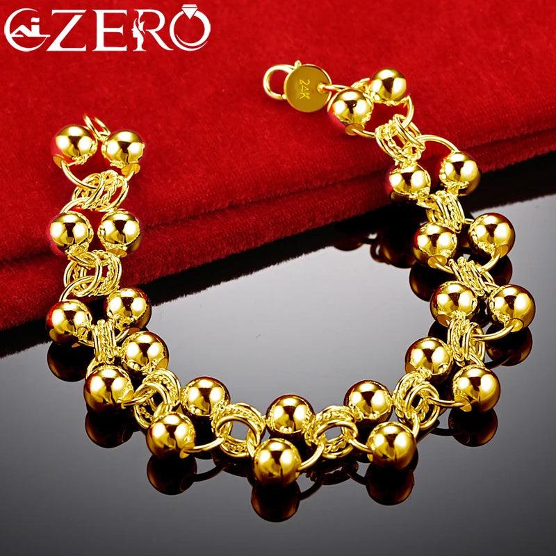 ALIZERO 24K Smooth Round Beads Chain Bracelet for Women