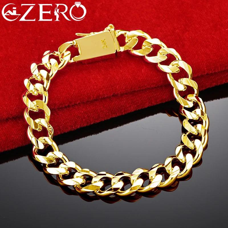 ALIZERO 24K Square Buckle Chain Bracelet For Men Jewelry