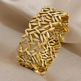 316l Stainless Steel Leaf Charm Wide Bangle Bracelet