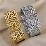 316l Stainless Steel Leaf Charm Wide Bangle Bracelet
