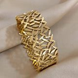 316l Stainless Steel Leaf Charm Wide Bangle Bracelet