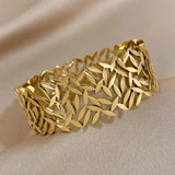 316l Stainless Steel Leaf Charm Wide Bangle Bracelet