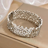316l Stainless Steel Leaf Charm Wide Bangle Bracelet