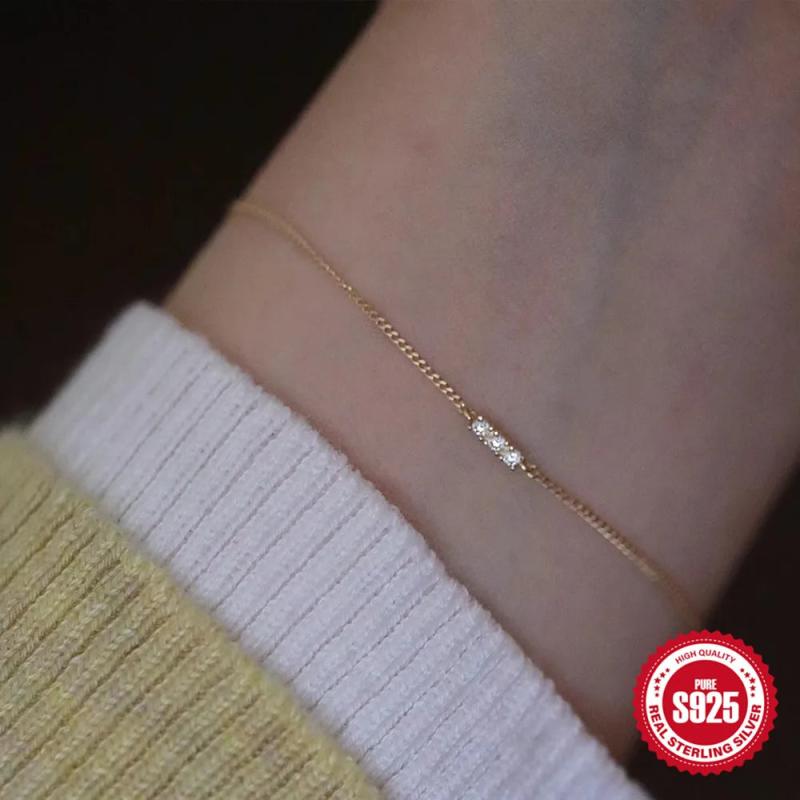 925 Silver Red Zircon Bracelet Adjustable Jewelry
