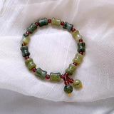 Natural Jade & Red Garnet Charm Bracelet for Women