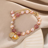 Pink Freshwater Pearl & Quartz Shell Charm Bracelet