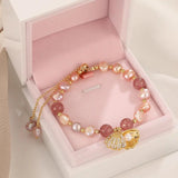 Pink Freshwater Pearl & Quartz Shell Charm Bracelet