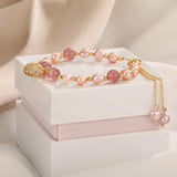 Pink Freshwater Pearl & Quartz Shell Charm Bracelet
