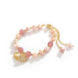 Pink Freshwater Pearl & Quartz Shell Charm Bracelet