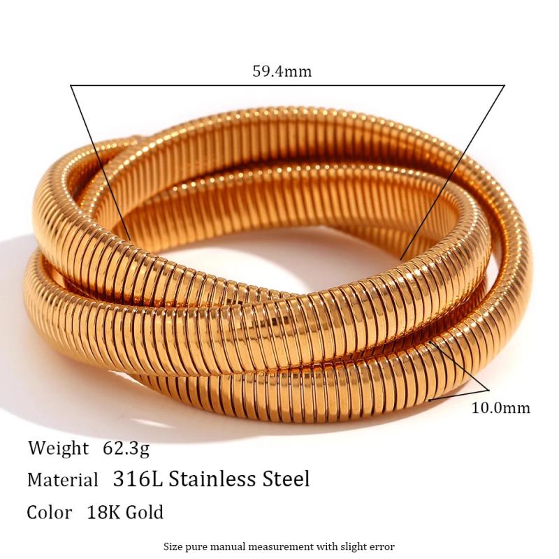 Stainless Steel PVD Plated Silver 3 Layers Bracelets For Women