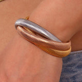 Stainless Steel PVD Plated Silver 3 Layers Bracelets For Women