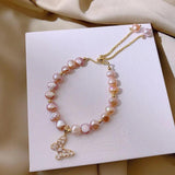 Pink Freshwater Pearl Butterfly Charm Bracelet 14K Filled