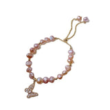 Pink Freshwater Pearl Butterfly Charm Bracelet 14K Filled