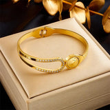 316L Stainless Steel Portrait Coin Bangle Bracelets for Women