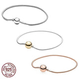 925 Silver Rose Snake Bone Bracelet DIY Beaded Round Head Buckle