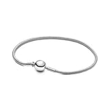 925 Silver Rose Snake Bone Bracelet DIY Beaded Round Head Buckle