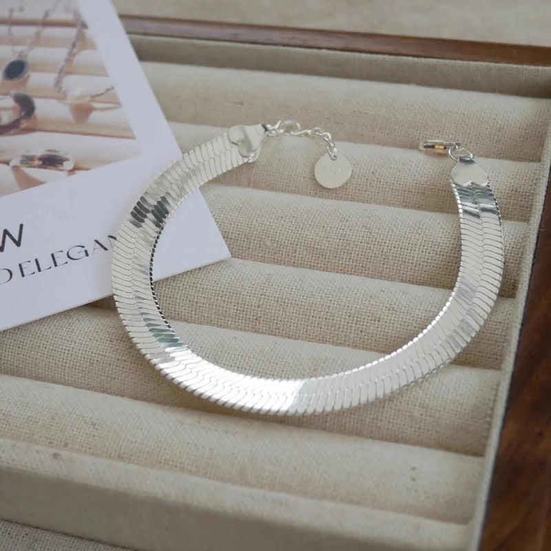 925 Silver Thick Chain Bracelet Vintage Snanke Chain for Women Men