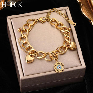 316L Stainless Steel Heart Charm Bracelet Women