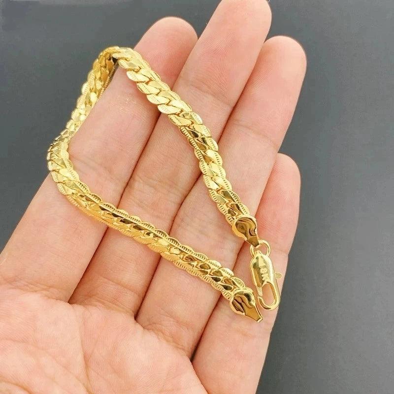 18K 8 Inch Sideways Chain Bracelet, 5MM, 925 Sterling Silver