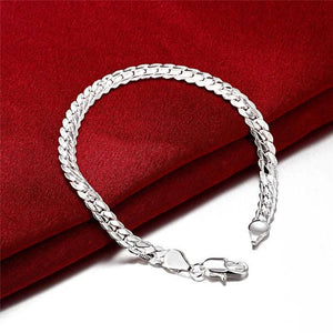 18K 8 Inch Sideways Chain Bracelet, 5MM, 925 Sterling Silver