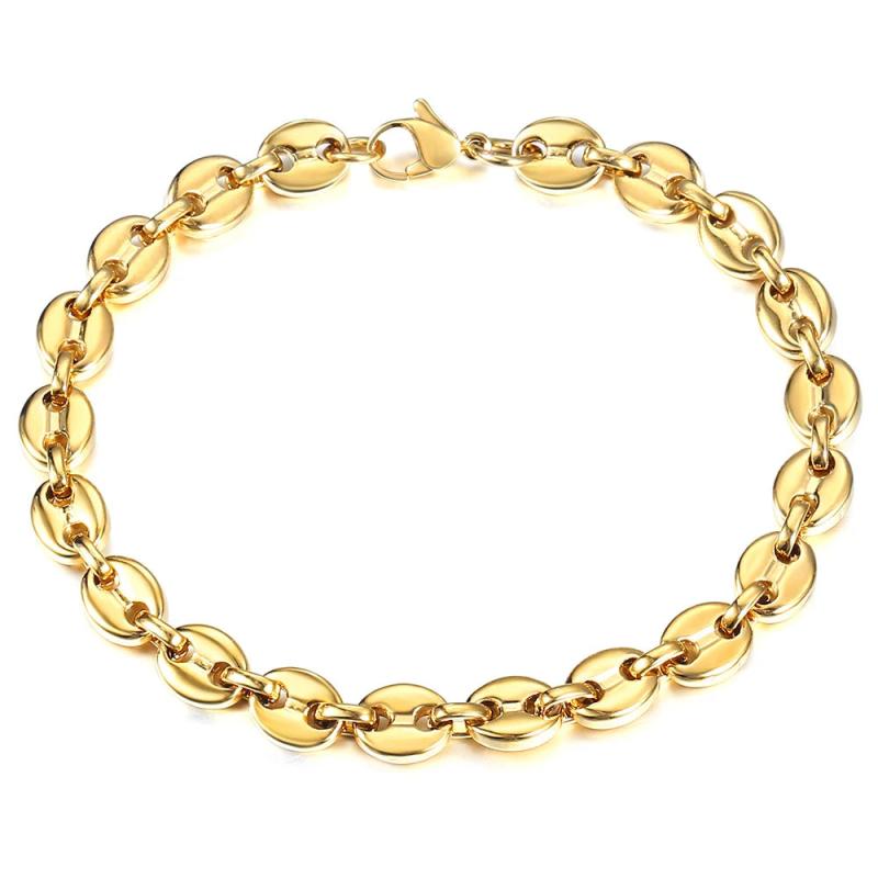 7/9/11mm Coffee Beans Link Chain Bracelet Stainless Steel Silver Gift